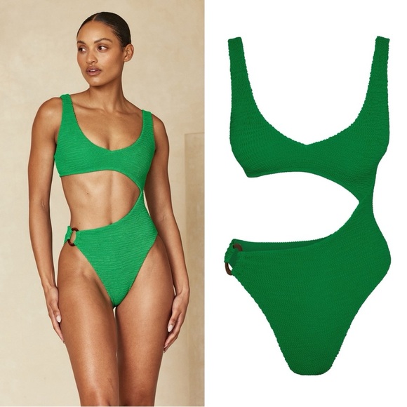 Monday Swimwear St. Barth’s One Piece in Palm Green Crinkle - Picture 1 of 11